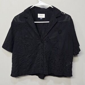 American Eagle Shirt Top Small Black Eyelet Lace Crochet Whimsigoth Cottage Boho